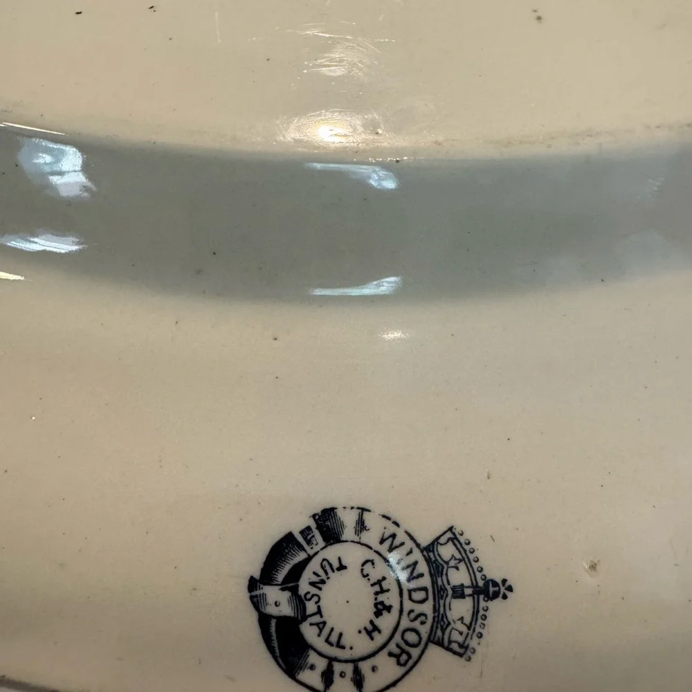 Antique CH & H Tunstall Windsor Blue Flow 17 1/2” Art Deco Serving Platter - Picture 4 of 12